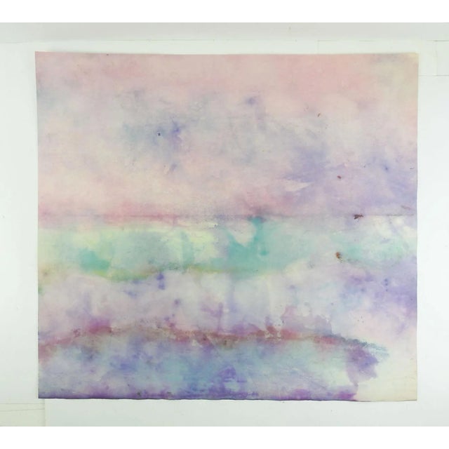 Soft Pink Blue Green Abstract Mixed Media Painting For Sale - Image 4 of 5