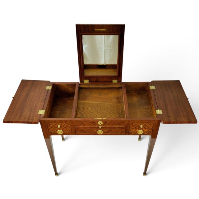 Antique French Neoclassical Marquetry Dressing Table with Lift-Top Mirror, 1890s For Sale - Image 11 of 18