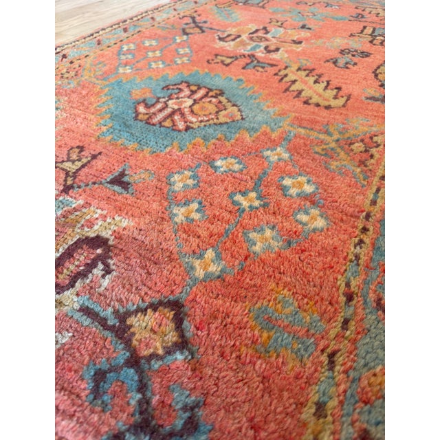 Brown Late 19th Century Antique Turkish Oushak Runner, Coral, Light Blue Handwoven Rug For Sale - Image 8 of 15
