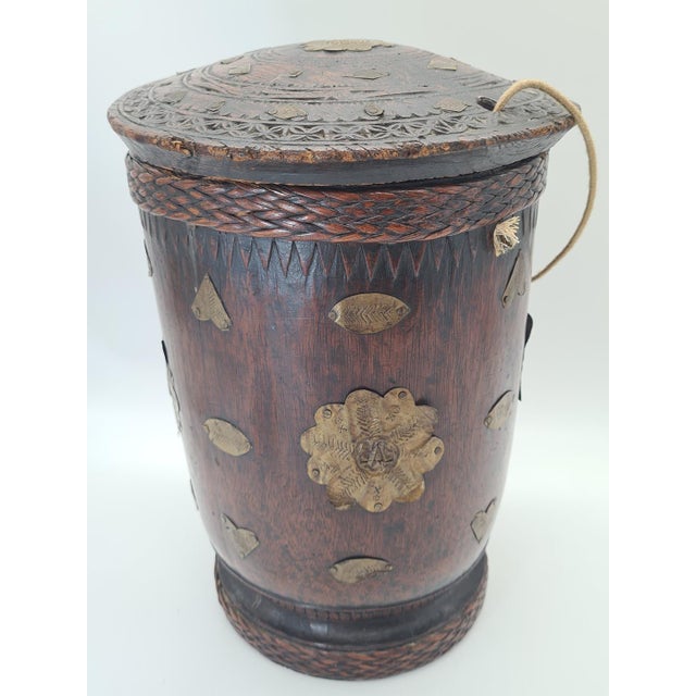 1930s Indian Wooden Measuring Cup with Brass Inlays, 1930s For Sale - Image 5 of 14