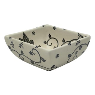 1980s Emilia Castillo Butterfly Porcelain & Pure Silver Square Bowl, Taxco Mexico For Sale