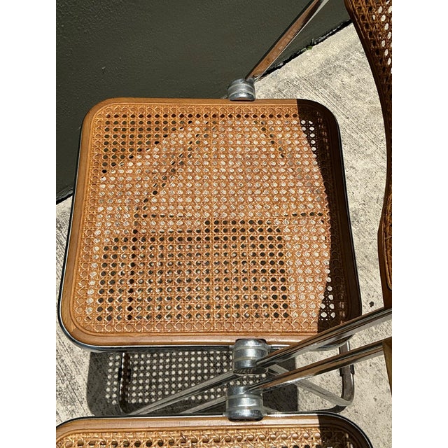 Vintage Italian Chrome and Cane Folding Chairs - A Pair For Sale - Image 11 of 18