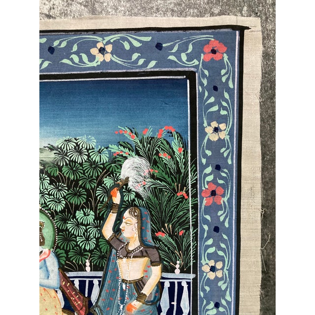 1960s Indian Painting on Silk Depicting Toilette, 1960s For Sale - Image 5 of 13