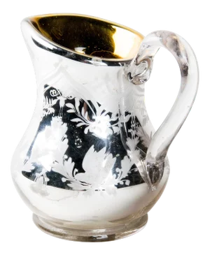 Vintage Bird & Wreath Enameled Mercury Glass Pitcher