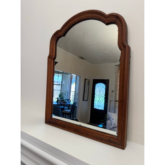 Victorian Antique French Country Scalloped Wood Small Wall Mirror For Sale - Image 3 of 13
