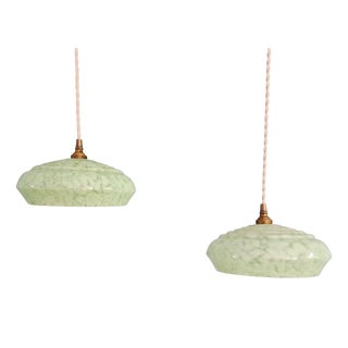 Art Deco Pendant Lights in Speckled Glass, 1930s, Set of 2 For Sale