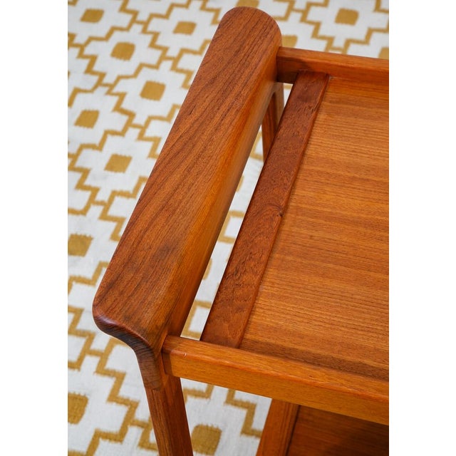 Brown Mid Century Danish Modern Serving Cart Trolley Teak Wood Rolling Bar Vintage MCM For Sale - Image 8 of 11