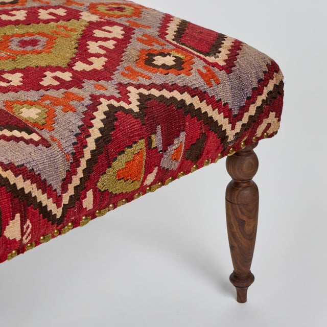 2020s Custom Bench Upholstered in Vintage Turkish Rug With Nailhead Trim For Sale - Image 5 of 12