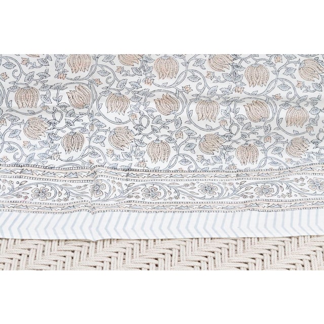 1990s Soft Floral, Hand Blockprint Cotton Coverlet For Sale - Image 5 of 7