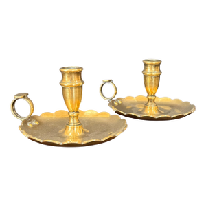 1930s Scalloped Brass Chamberstick Pair