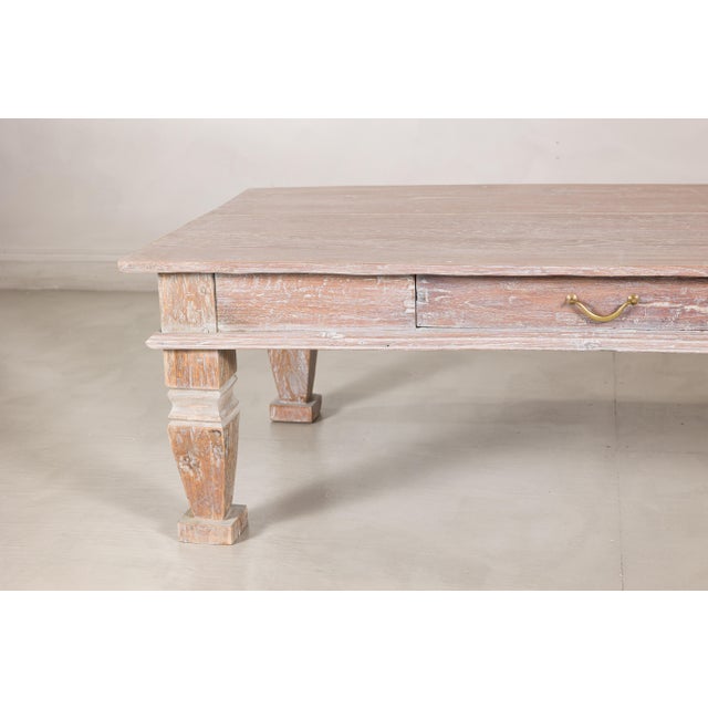 Vintage Whitewashed Teak Coffee Table with Single Drawer For Sale - Image 14 of 18