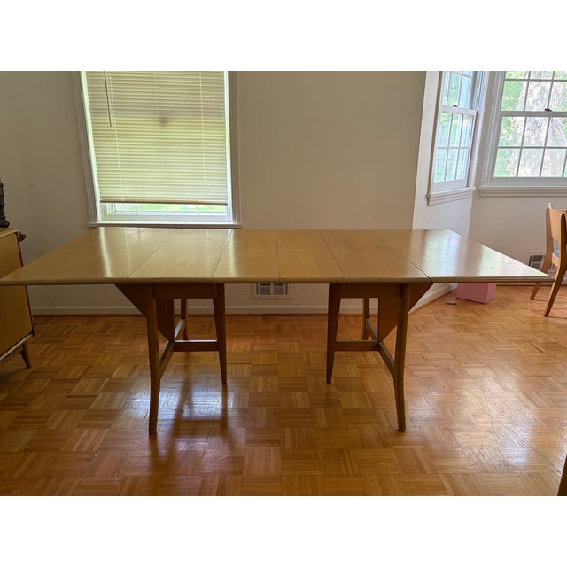Wood 1950s Mid Century Modern Heywood-Wakefield Drop Leaf Table With 2 Leaves, 5 Chairs For Sale - Image 7 of 16