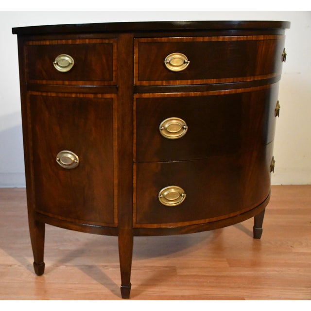 1920s Antique English Regency Flame Mahogany Banded Satinwood Half-Moon Demi-Lune For Sale - Image 12 of 16