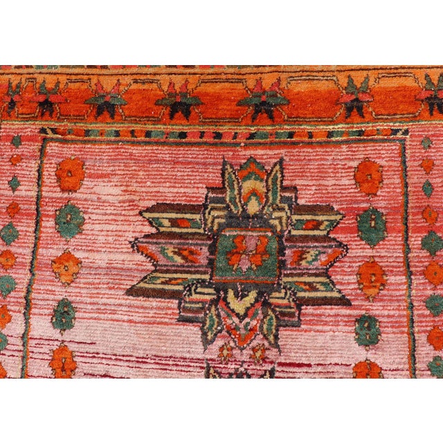 Mid 20th Century Vintage Caucasian Kazak Rug With Tribal Medallions in Pink and Orange 3'9 X 5'9 For Sale - Image 5 of 11