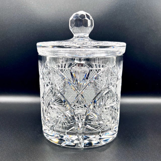 Vintage Cut Crystal Biscuit Barrel in Lead Crystal, 1950s For Sale - Image 11 of 11
