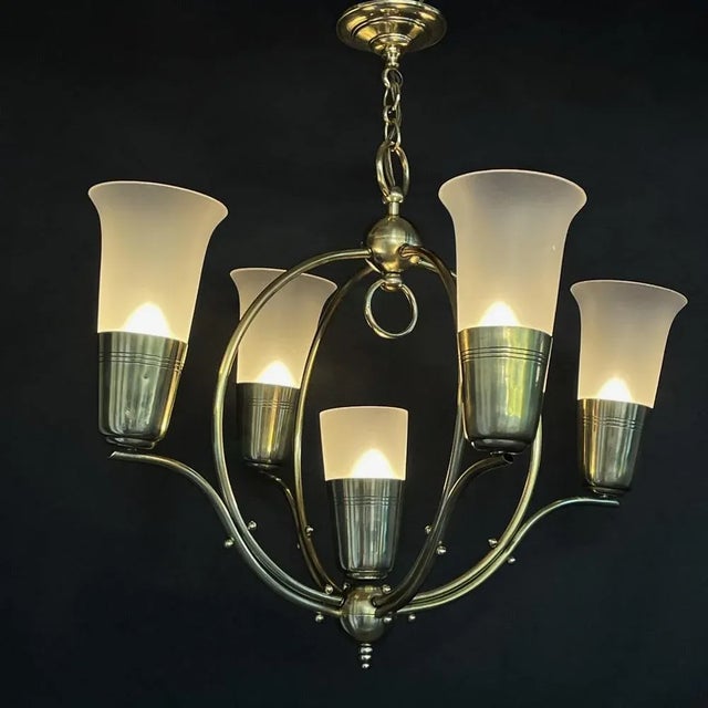 Art Deco Ceiling Lamp with Large Glass Tulips, 1930s For Sale - Image 9 of 12
