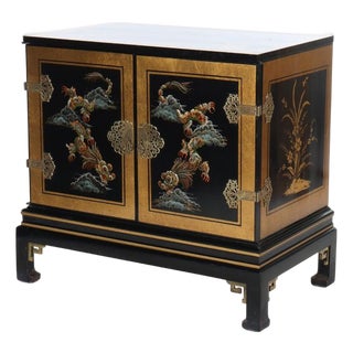 Early 20th Century Chinese Figural Dragon & Floral Chinoiserie Decorated & Ebonized Credenza For Sale