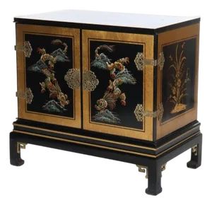 Early 20th Century Chinese Figural Dragon & Floral Chinoiserie Decorated & Ebonized Credenza