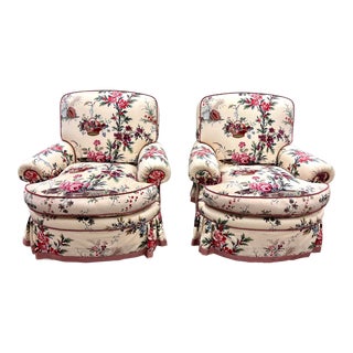 Pair of Pierre Frey Chintz Baker Knapp & Tubbs Club Chairs For Sale