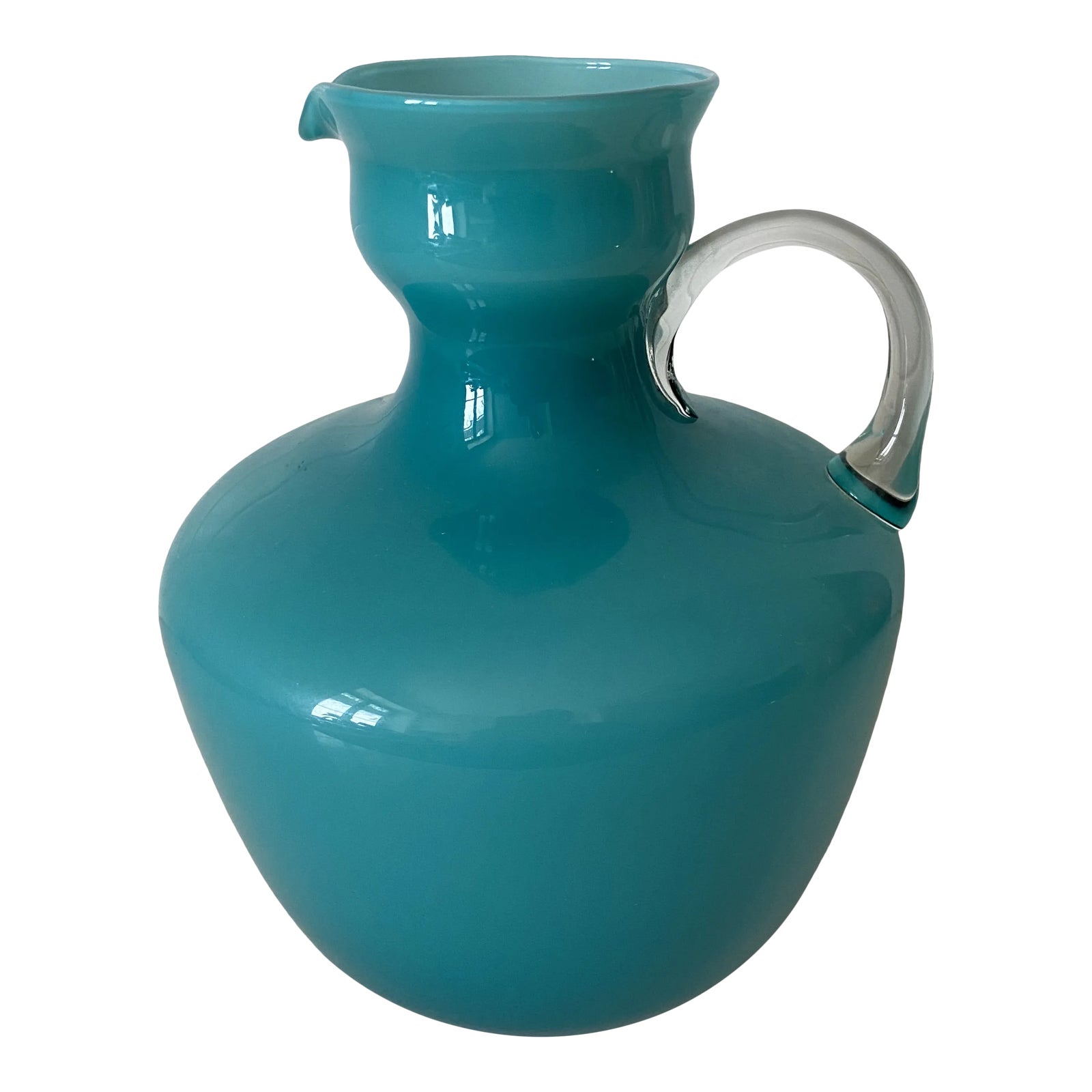 Mid-Century Italian Murano Cased Turquoise Glass Decorative Pitcher ...
