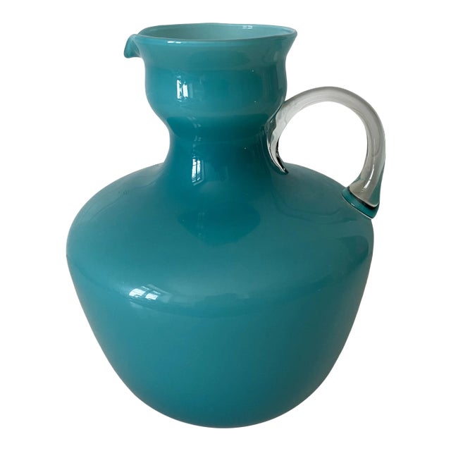 Mid-Century Italian Murano Cased Turquoise Glass Decorative Pitcher For Sale