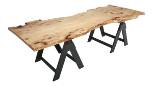 Modern French Burl Elm Slab Dining Table or Desk