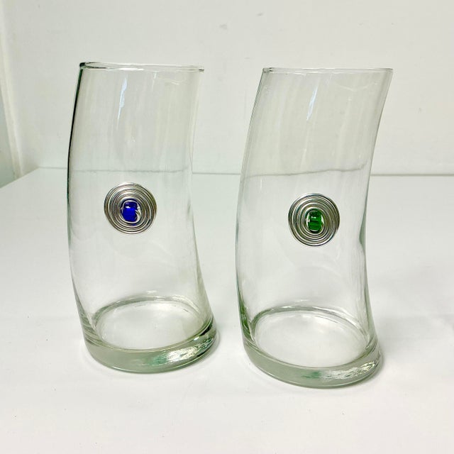 1980s Vintage Memphis Postmodern Bent Glass Sterling Medallion Tall Boy Tumblers - Set of 12 For Sale - Image 10 of 15