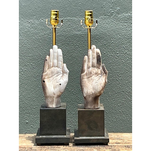 Vintage Ceramic Hand Sculpture Table Lamps - A Pair For Sale - Image 9 of 16