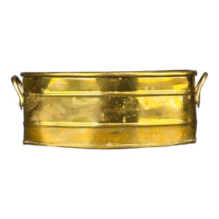 Vintage Solid Brass Planter With Handles For Sale