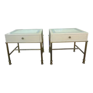 Pair of Italian Modern Brass and Lacquer Tables or Nightstands