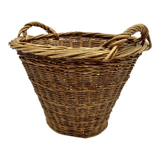 Vintage 1930s European Woven Wicker Oval Market Basket For Sale