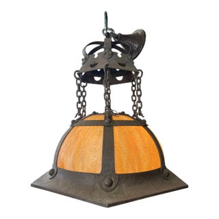 1920s Exterior Craftsman Arts and Crafts Hanging Chandalier Salvaged From the "Hunning Mansion" Santa Barbara For Sale