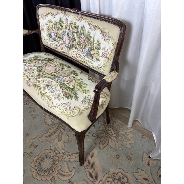 Cream Vintage French Louis XV Style Upholstered Romantic Settee / Loveseat Settee For Sale - Image 8 of 18