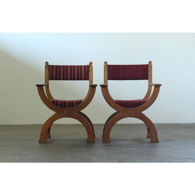 Wood Vintage Brutalist Kurul Armchairs in Oak by Henning Kjærnulf, 1960s, Set of 2 For Sale - Image 7 of 18