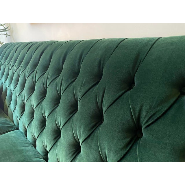 Anthropologie Velvet Fan Pleat Custom Sofa For Sale In New York - Image 6 of 7