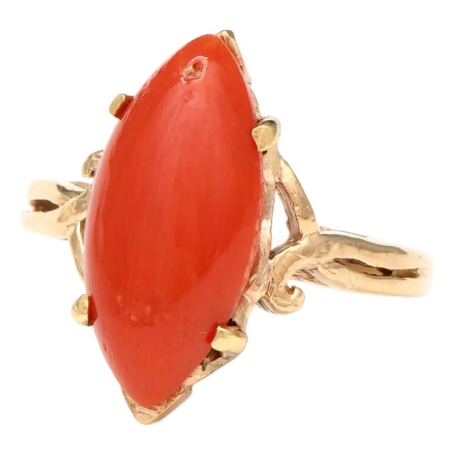 14KY Vintage Coral(4.72) Ring, size 4.25 For Sale