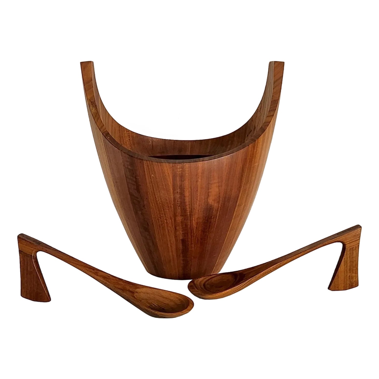 1960 Dansk Mutenye Wood Viking Bowl and Tongs by Jens Quistgaard