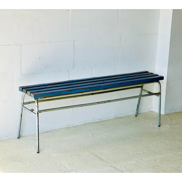 Wood Industrial Blue Bench, 1960s For Sale - Image 7 of 18