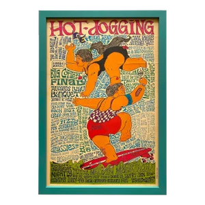 John Hitesman Vintage 1963 Mid Century Modern Lithograph Print " Hot - Dogging " Framed Pop Art Surfing Poster