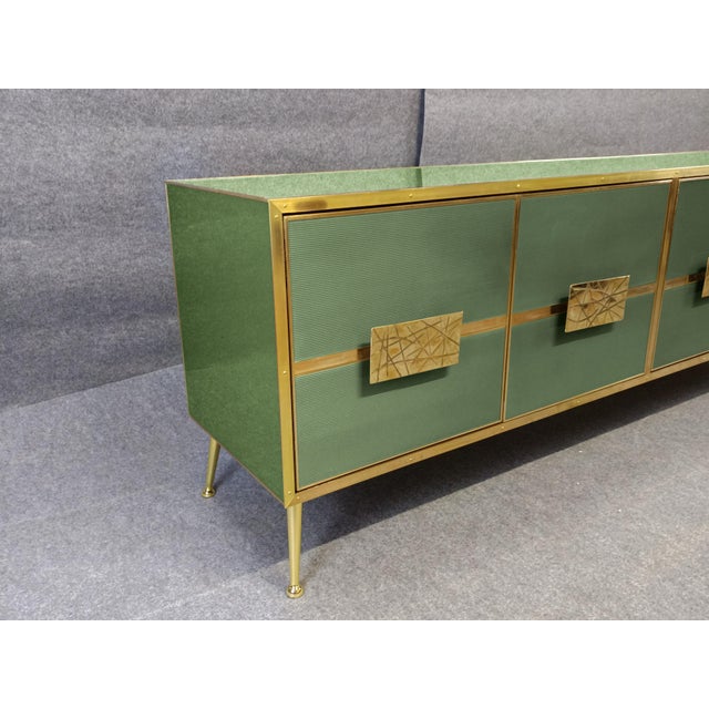 Italian Birch Sideboard in Light Green with Grisinato Glass Doors from Justfurnituress SRL For Sale - Image 4 of 9