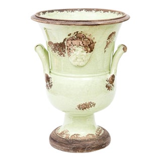 Vintage Neoclassical Glazed Italian Ceramic Campana Form Urn For Sale