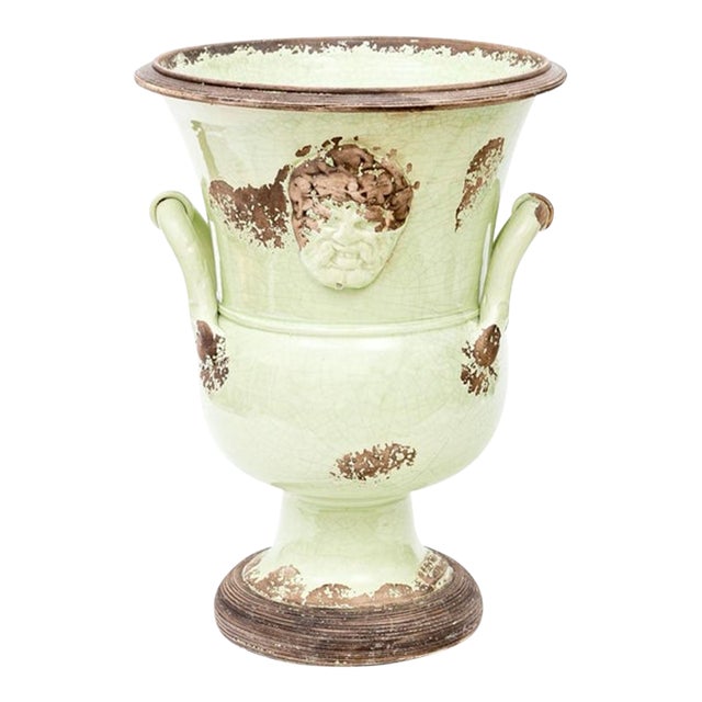 Vintage Neoclassical Glazed Italian Ceramic Campana Form Urn For Sale