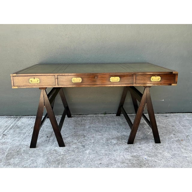 Vintage Wood and Leather Campaign Desk For Sale - Image 10 of 12