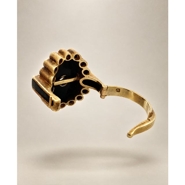 1960s Brilliant Bezel Set Diamond and Onyx Vintage 14k Yellow Gold Ring Hinged Shank, Size 6 For Sale - Image 5 of 6