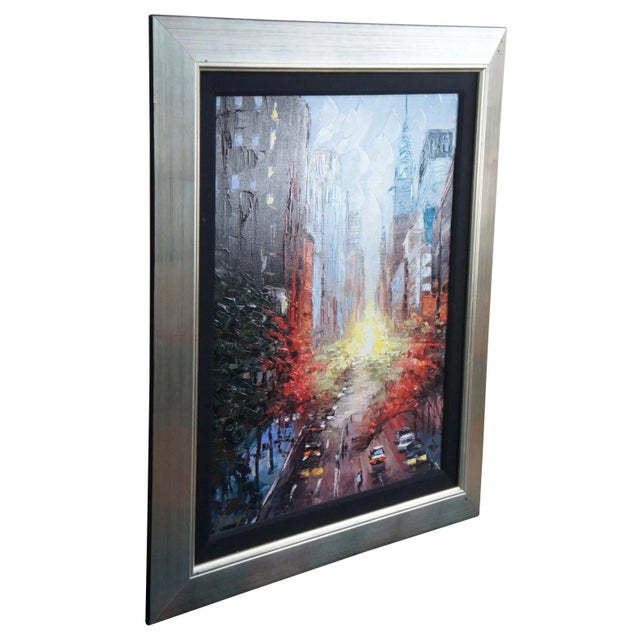 Large and impressive acrylic giclée on canvas by Elena Bond featuring an impressionist cityscape street scene of the...