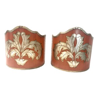Baroque Red and Silver Floral Leaf Half Lamp Shades - a Pair For Sale