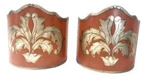 Baroque Red and Silver Floral Leaf Half Lamp Shades - a Pair