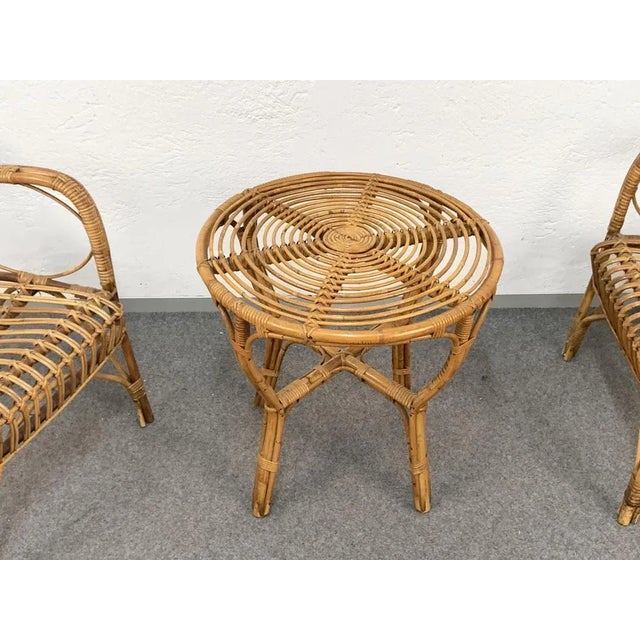 Mid-Century Italian Rattan & Bamboo Sofa, Armchairs & Coffee Table, 1960s, Set of 4 For Sale - Image 16 of 17