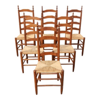 Six Tall Ladderback Rush Seat Dining Chairs Rustic Primitive For Sale