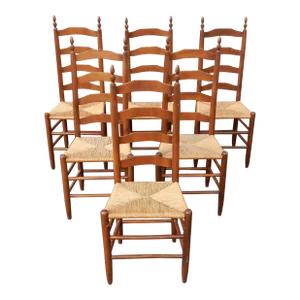 Six Tall Ladderback Rush Seat Dining Chairs Rustic Primitive